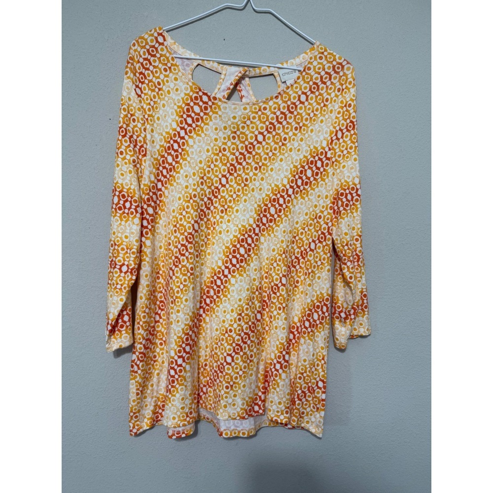 Chicos Dreamy Drops Orange Ombre Keyhole Back Long Sleeve Top Size 1/Medium
